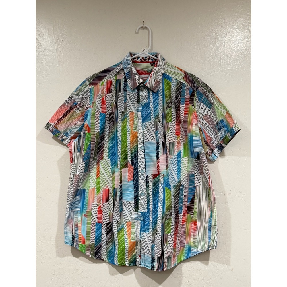 Robert Graham Mens Classic Fit Abstract Geometric Print Short Sleeve Shirt L - Picture 2 of 6